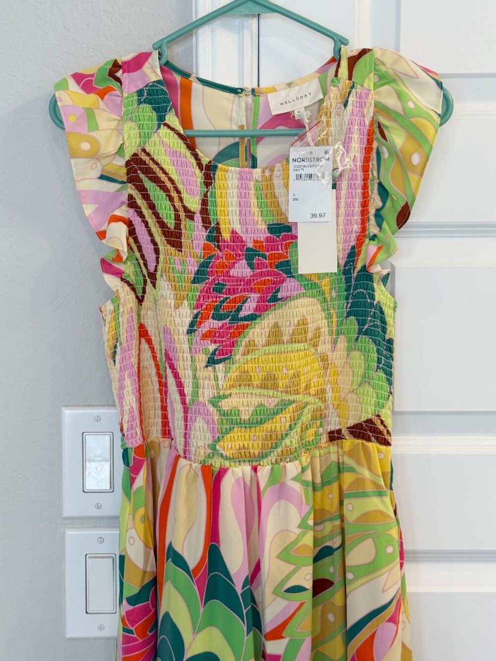 Smocked top ruffle shoulder maxi - NWT